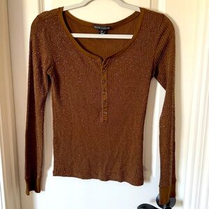 Ralph Lauren Beaded Ribbed Henley Long Sleeve Top